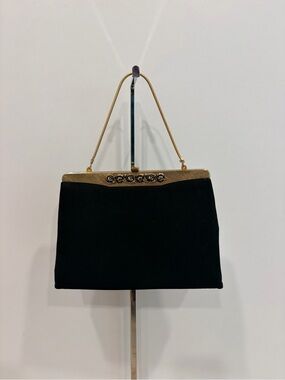 Vintage Bobbie Jerome Classic Black Evening Top-Handle Bag with Gold Hardware